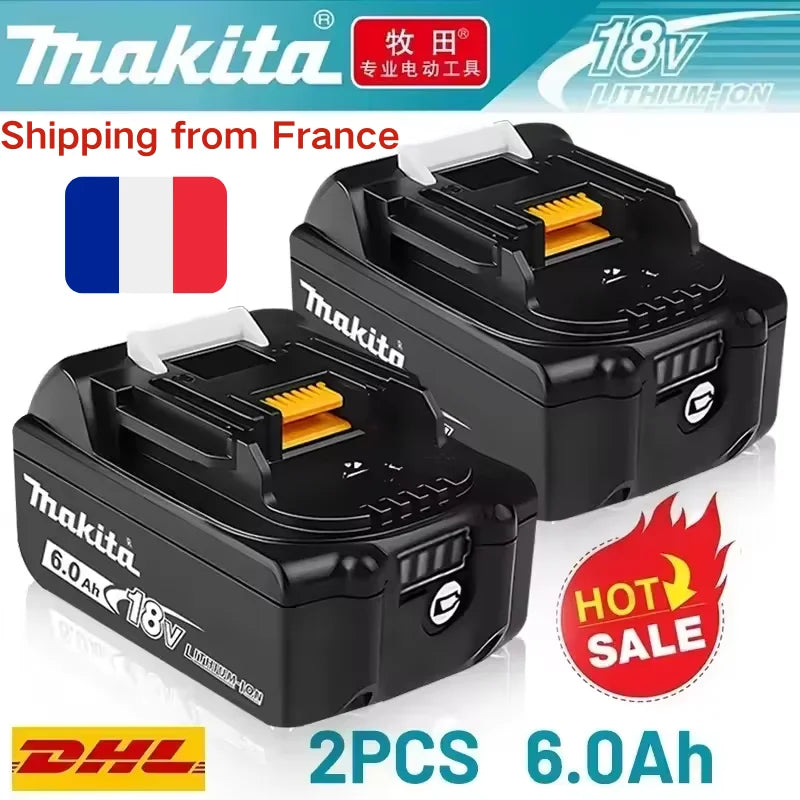 Makita 18V 6.0Ah battery pack packaging, black and yellow, 2PCS