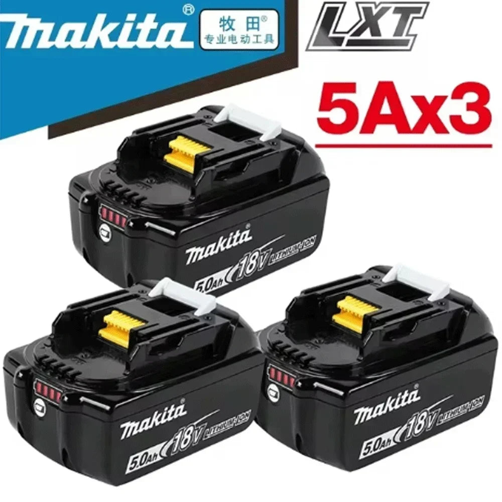 Makita 18V 5Ah battery packaging set, black and blue with multiple packs