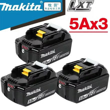 Makita 18V 5Ah battery packaging set, black and blue with multiple packs