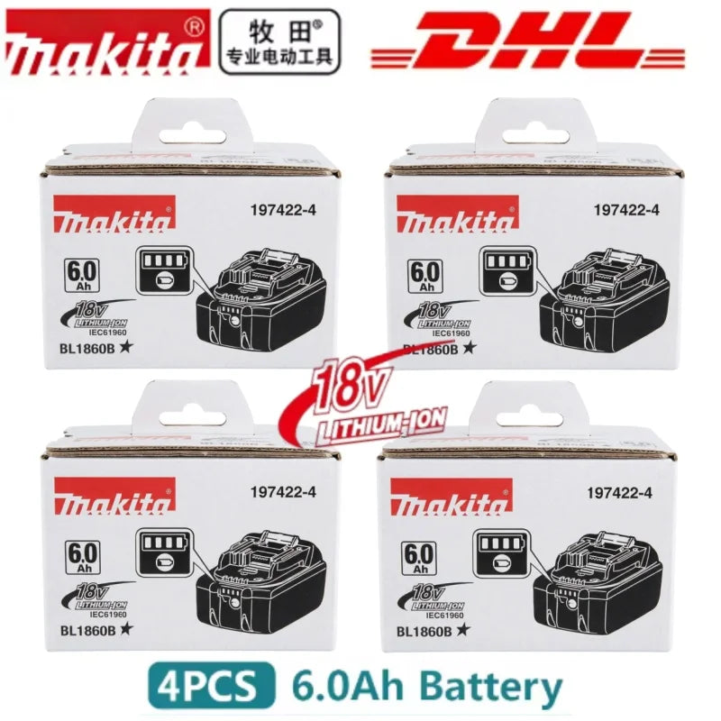 Makita BL1860 6Ah battery pack in red and black packaging, front view
