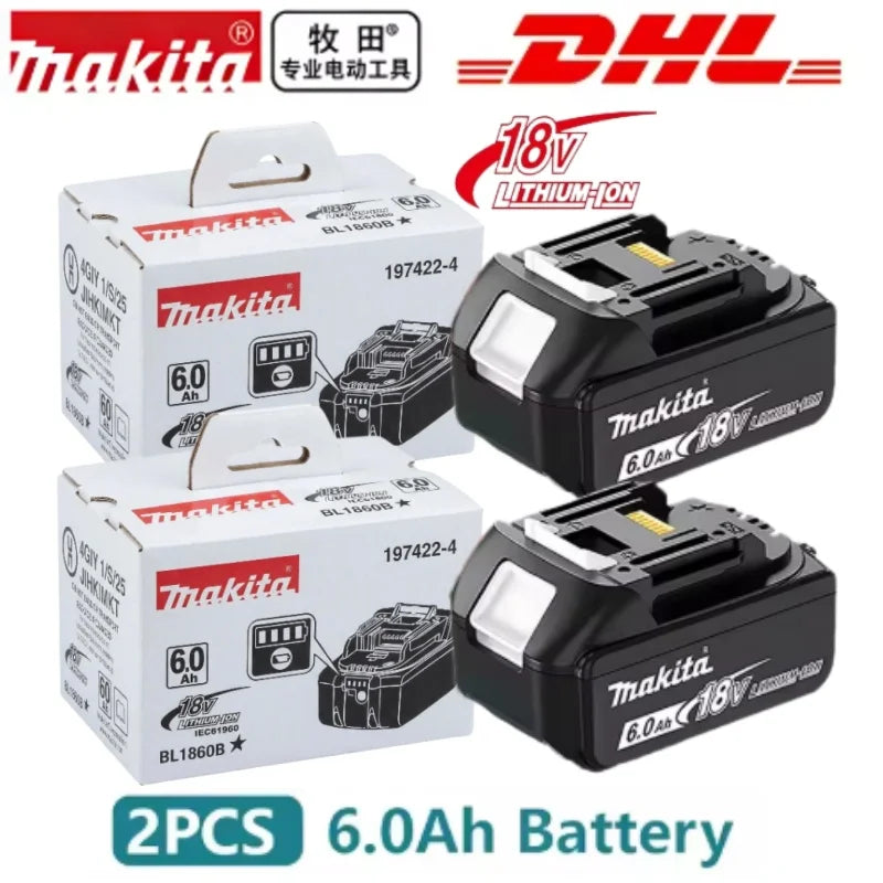 Makita BL1860 battery pack packaging with shipping info, front view