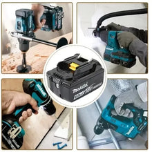 Makita 18V lithium-ion battery close-up with LED indicator and smart protection