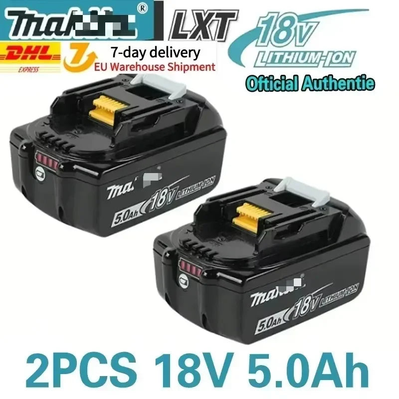 Makita battery pack packaging showing 2PCS 18V 5.0Ah lithium-ion