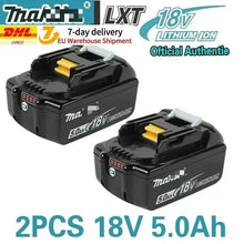 Makita battery pack packaging showing 2PCS 18V 5.0Ah lithium-ion