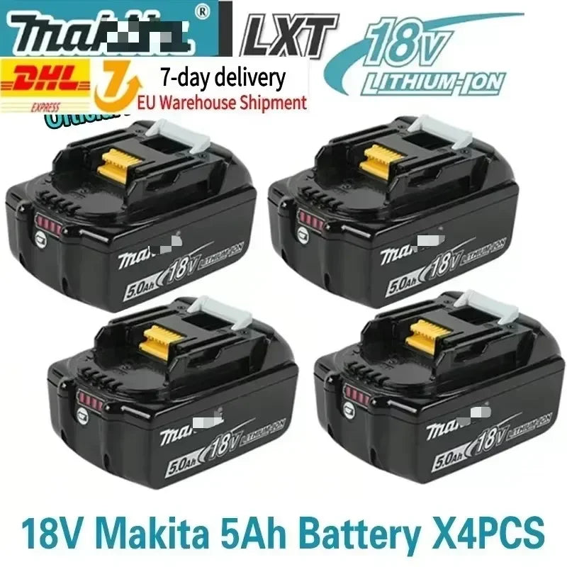 Makita 18V 6Ah battery packaging in black and yellow, rechargeable lithium-ion