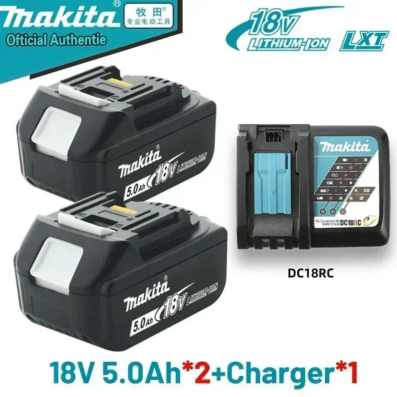 Makita battery and charger set packaging, black and blue with white accents