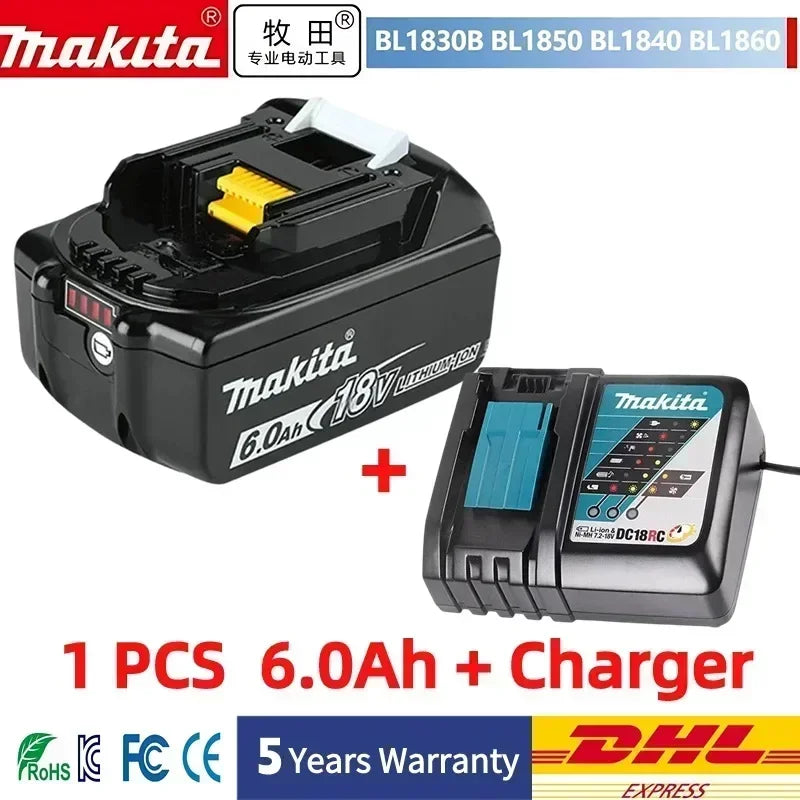 Makita battery and charger set, 6.0Ah battery with LED indicator