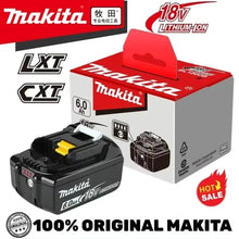 Makita 18V 6Ah battery packaging, black red and white branding