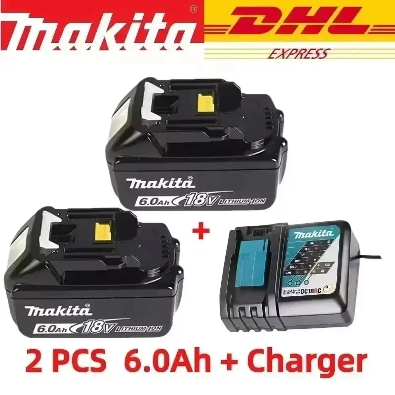 Makita 6Ah battery packaging, two units in black and yellow with LED