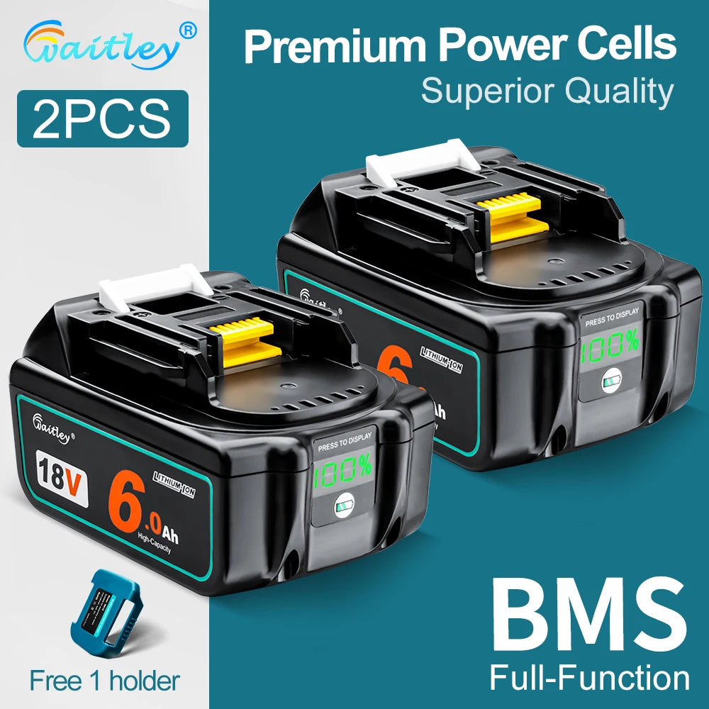Waitley 18V 6Ah battery black and orange close-up with BMS