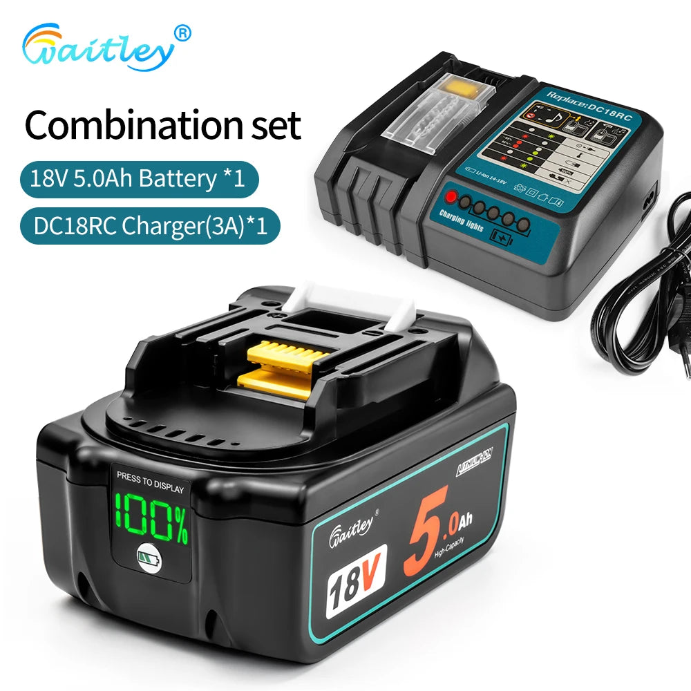 Waitley 18V 9Ah battery black and orange close-up with BMS