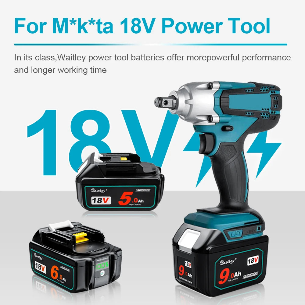 Waitley 18V battery pack black-blue front view for Makita tools