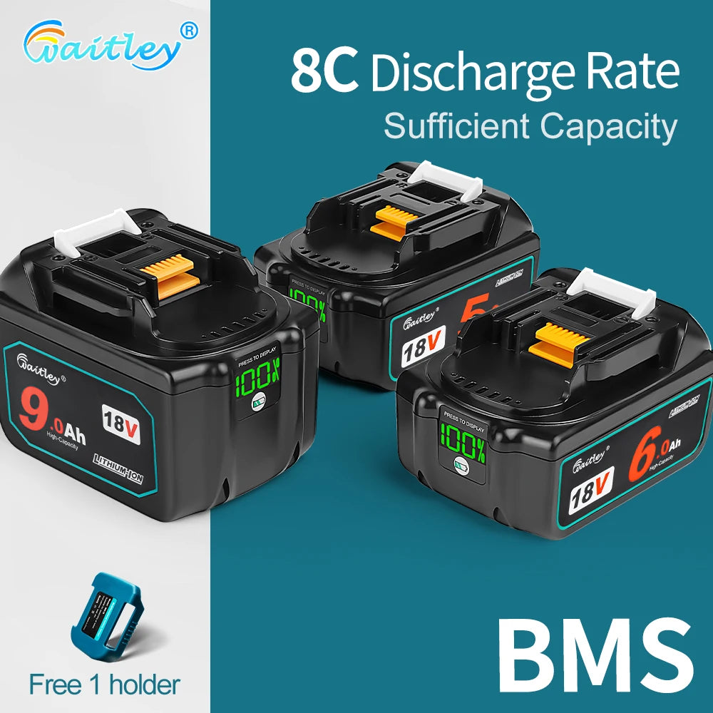 Waitley 18V battery pack black-green front view with 8C discharge