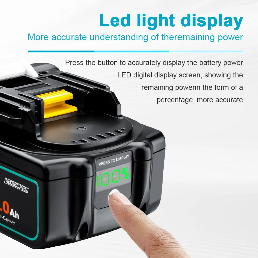 Waitley 18V battery LED display close-up black-green power indicator