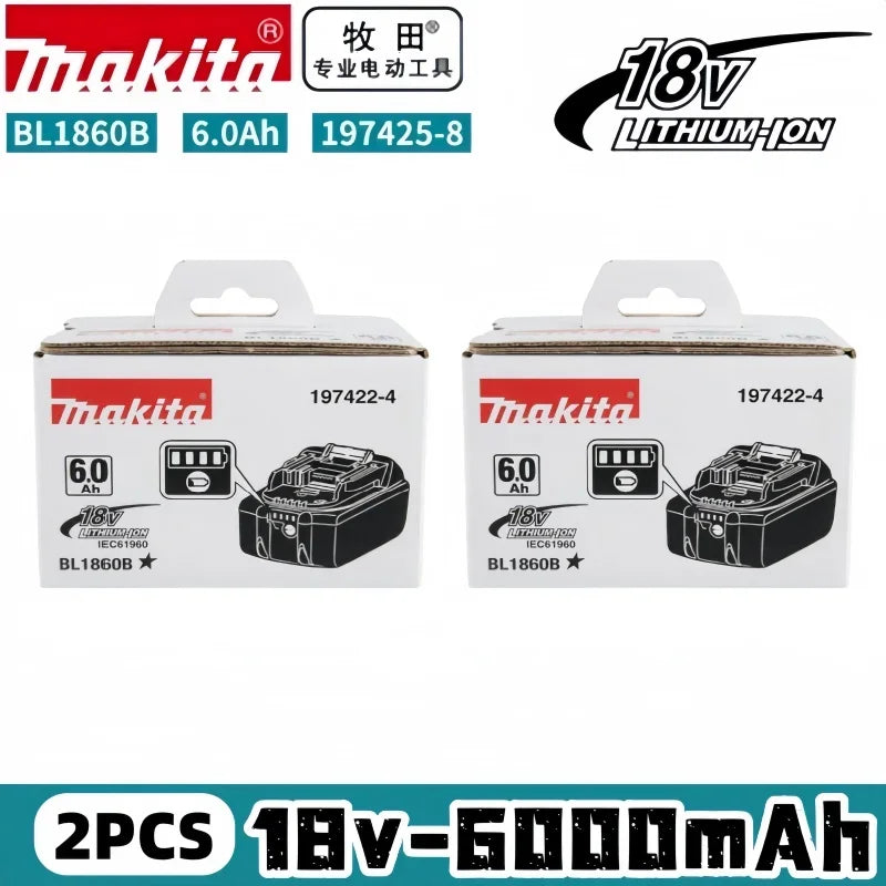 Makita 6Ah 18V battery pack, black and red packaging front view