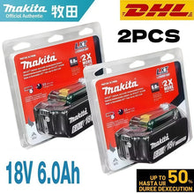 Makita rechargeable batteries in red and black packaging, 6.0Ah lithium, front packaging view