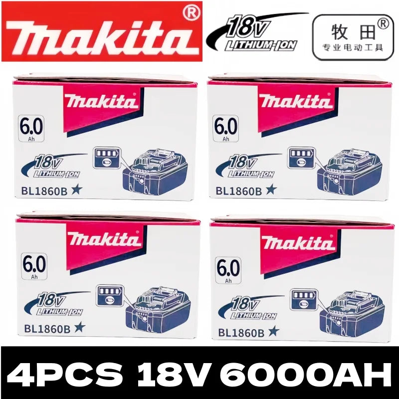 Makita rechargeable batteries in red and black packaging, 6.0Ah lithium, front packaging view