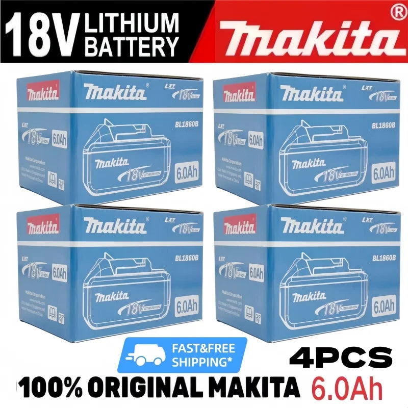 Makita 18V battery pack in blue packaging, 6.0Ah lithium, front packaging view