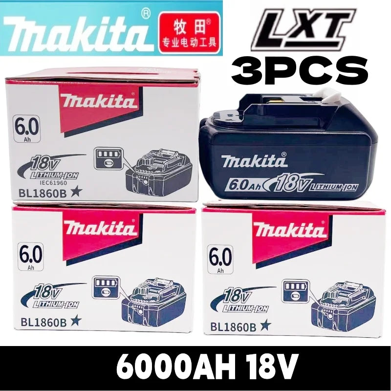 Makita 18V battery pack in blue packaging, 6.0Ah lithium, LXT series packaging view