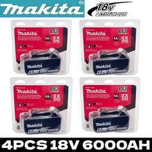Makita rechargeable batteries in red and black packaging, 6.0Ah lithium, front packaging view