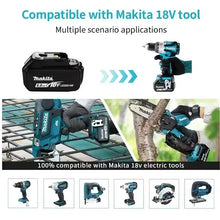 Makita 18V battery close-up, black and blue compatible tool pack