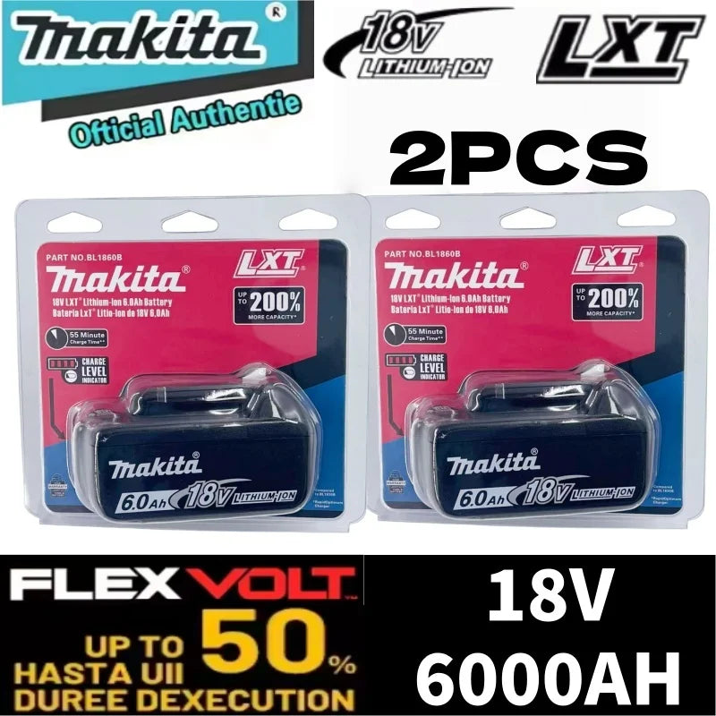 Makita 18V battery and drill set packaging, blue and black on white