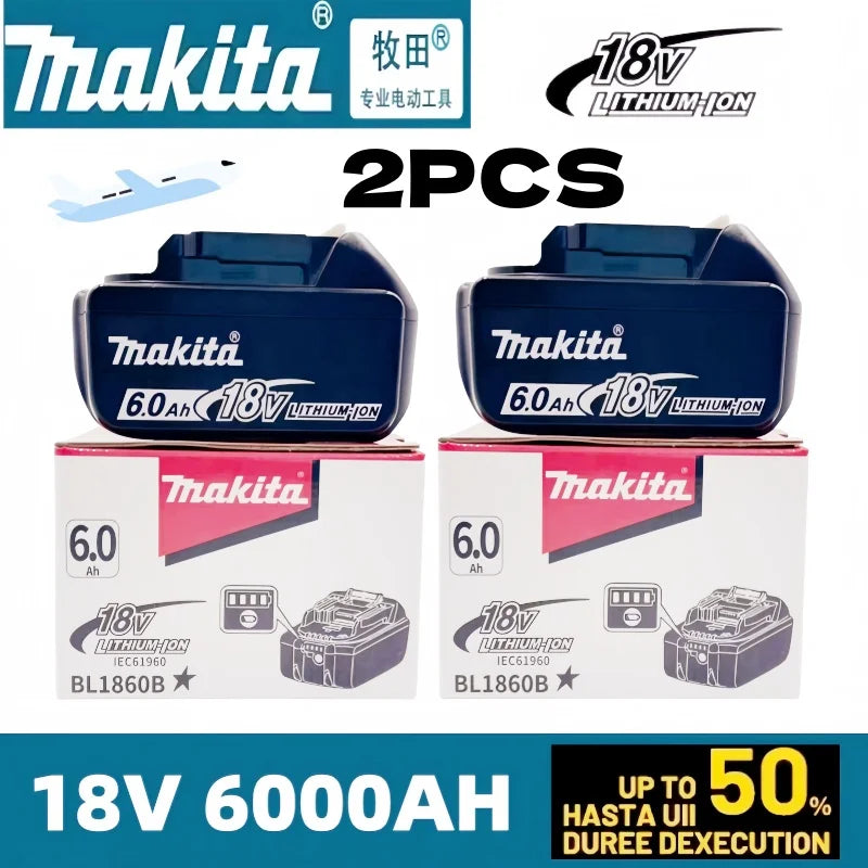 Makita 18V 6.0Ah battery packaging, blue and black with 6000Ah label