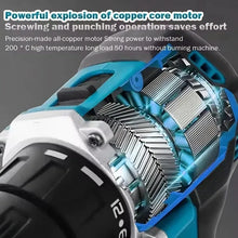 Makita DDF487 motor detail close-up in blue and black
