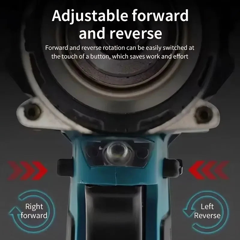 Makita DDF487 close-up of forward and reverse settings in blue and black