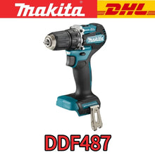 Makita DDF487 front view with LED light, black and blue