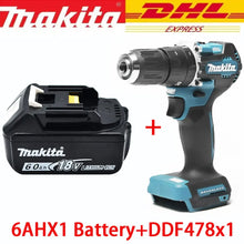 Makita DDF487 drill and battery kit packaging, brushless motor shown