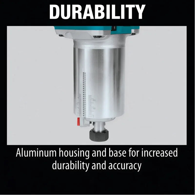 Makita DRT52 aluminum housing close-up in silver and black