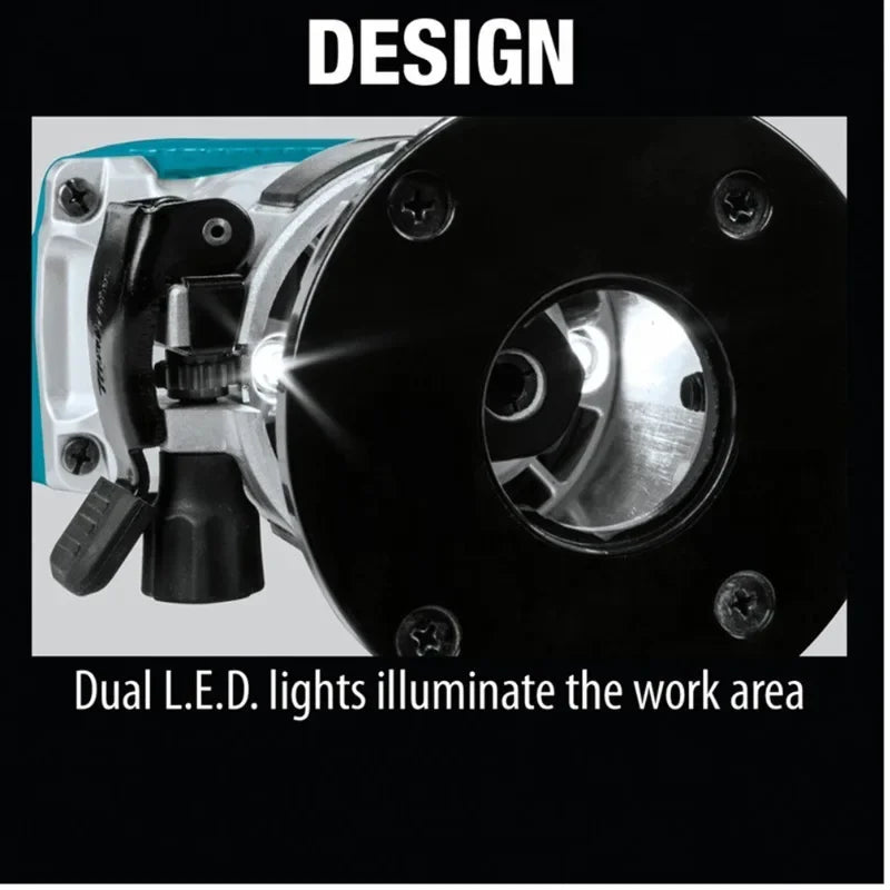 Makita DRT52 dual LED lights detail in black and silver