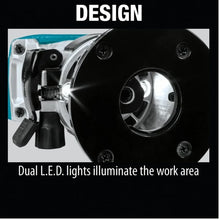 Makita DRT52 dual LED lights detail in black and silver