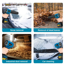 Gisam turbo blower in use, handheld leaf blowing in an outdoor setting
