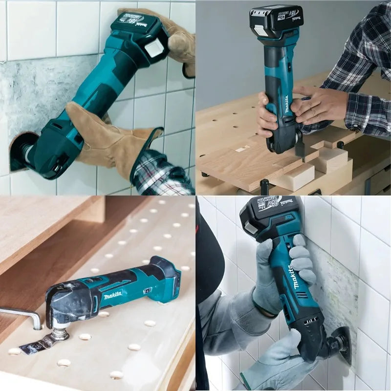 Makita DTM51 oscillating tool lifestyle use outdoors in blue and black
