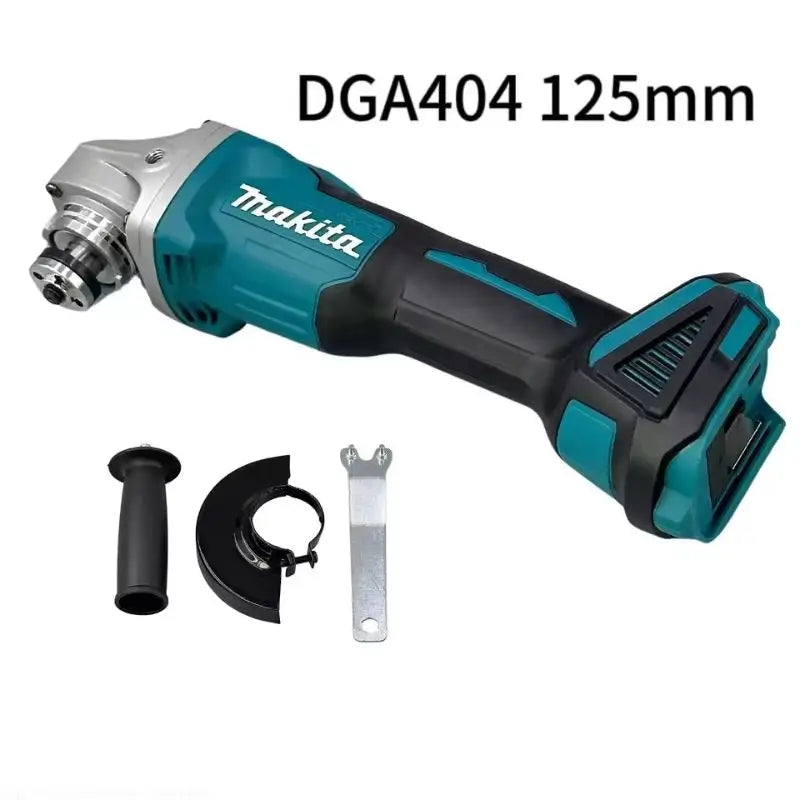 Makita DGA504 kit packaging with one battery and accessories, black and blue