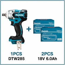 Makita DTW285 front view with two batteries included, LED light