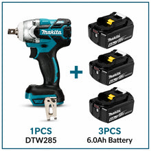 Makita DTW285 front view with two batteries included, brushless motor
