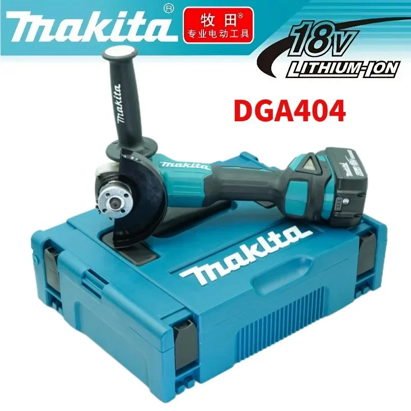 Makita 18V angle grinder blue-black compact front view