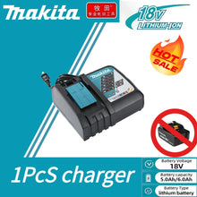 Makita charger packaging, blue black and white, charger included