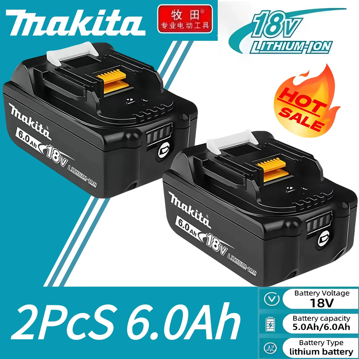 Makita battery pack packaging, black blue orange, 2 pieces 6.0Ah