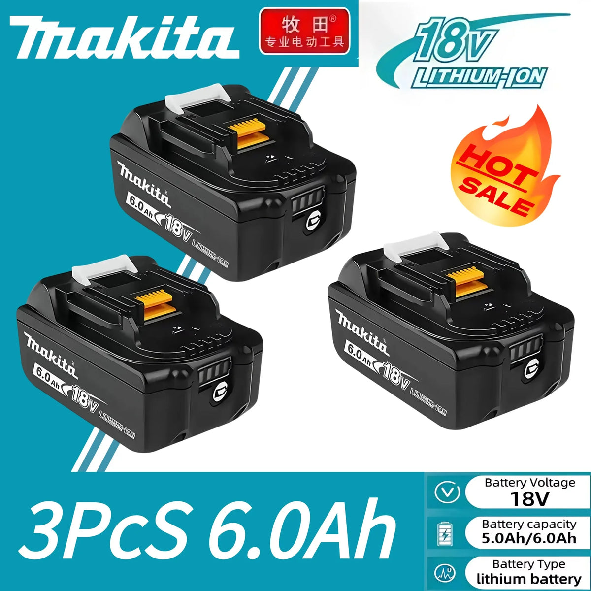 Makita battery pack packaging, black blue orange, 3 pieces 6.0Ah