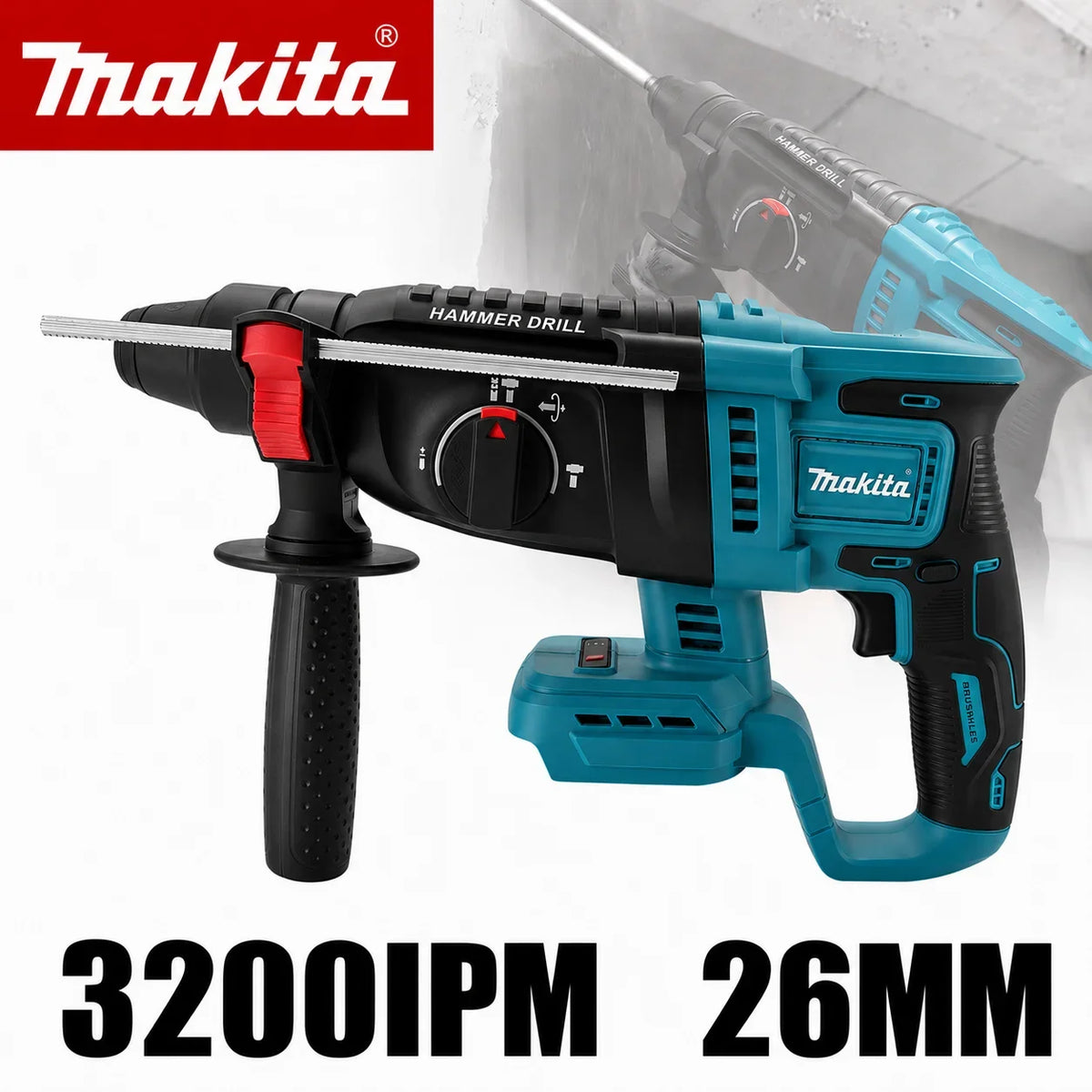 Makita DHR242 front view rotary hammer in black and blue