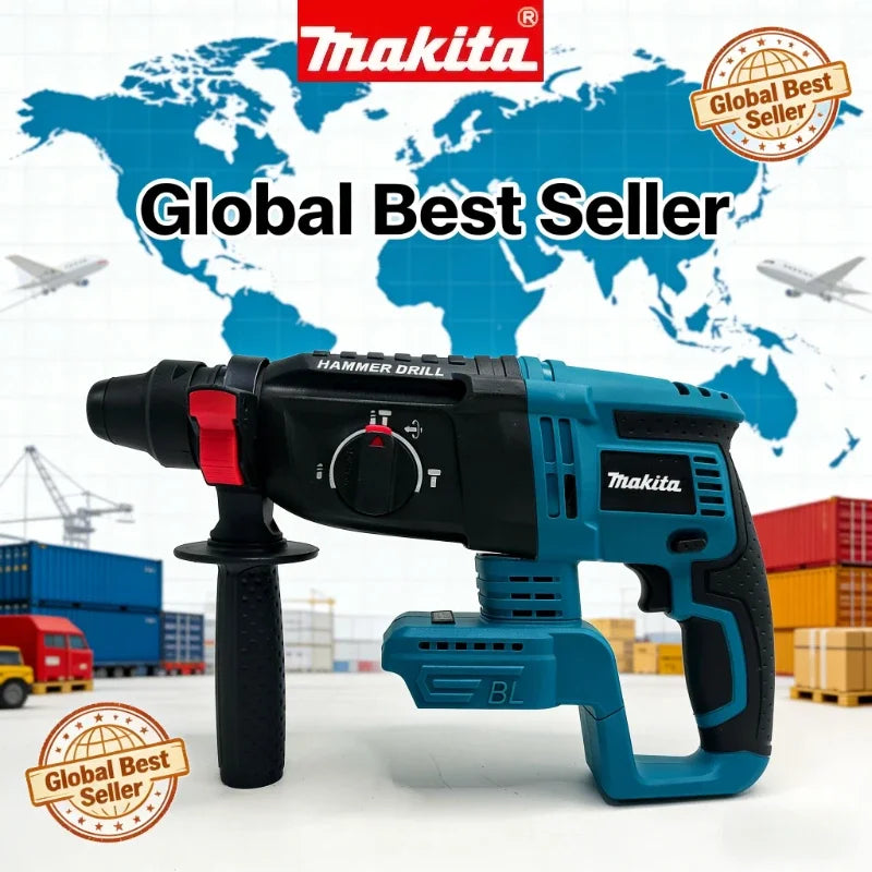 Makita DHR242 rotary hammer lifestyle shot in blue and black
