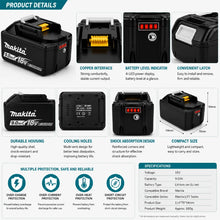 Makita 18V 9.0Ah battery charger packaging, LED indicators shown