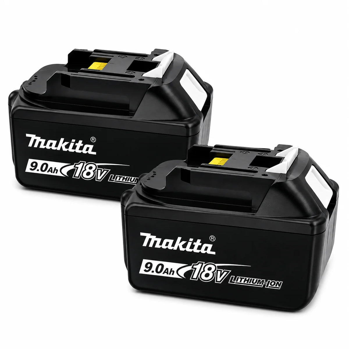 Makita 18V battery branding, black single pack on white