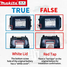 Makita 18V battery comparison with true/false labels on a white background