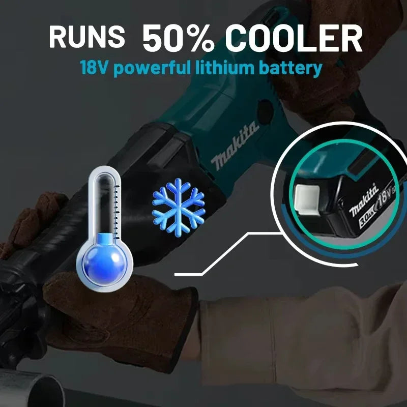 Makita 18V 6Ah battery cooling feature detail in blue and black