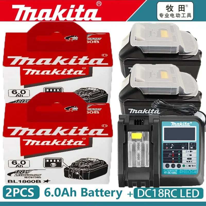 Makita 18V 6Ah battery details close-up with indicator features